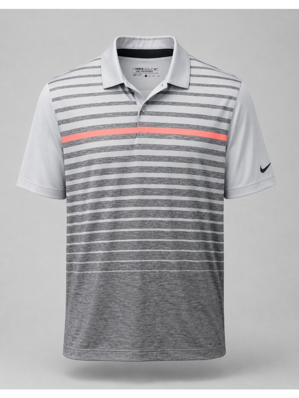 Nike DRI FIT Mens Size XL Golf Polo Shirt Gray Red Striped Tour Performance